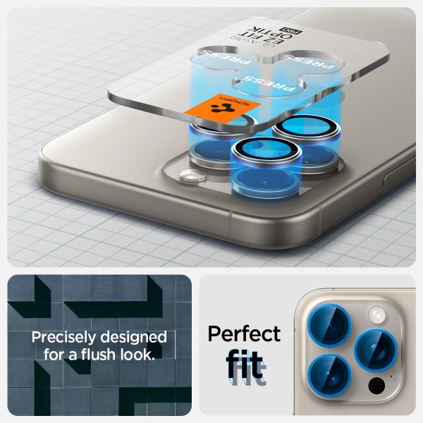 Spigen iPhone 15 Pro/iPhone 15 Pro Max Kameraskydd GLAS.tR EZ Fit Optik Pro 2-pack Natural Titanium