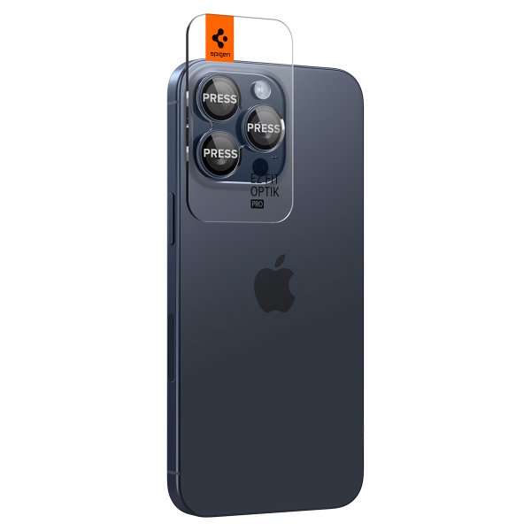 Spigen iPhone 15 Pro/iPhone 15 Pro Max Kameraskydd GLAS.tR EZ Fit Optik Pro 2-pack Blue Titanium