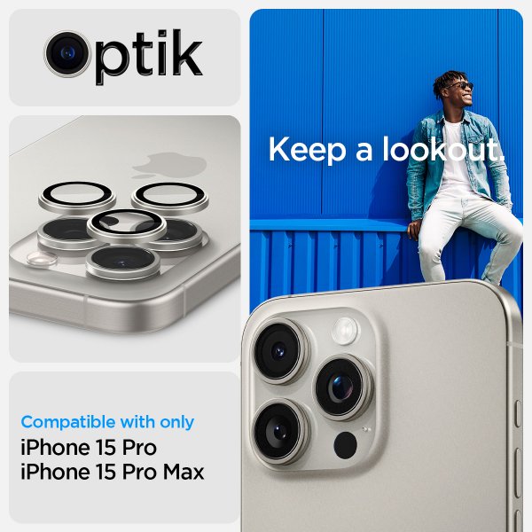 Spigen iPhone 15 Pro/iPhone 15 Pro Max Kameraskydd GLAS.tR EZ Fit Optik Pro 2-pack White Titanium