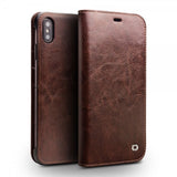 Qialino iPhone Xs Max Fodral Äkta Läder Kortfack Brun