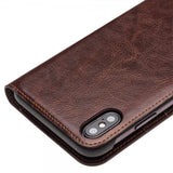 Qialino iPhone Xs Max Fodral Äkta Läder Kortfack Brun