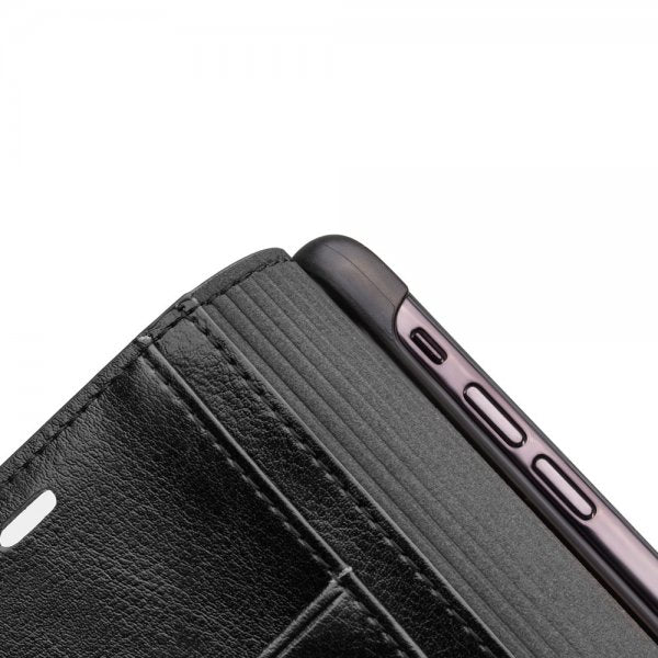 Qialino iPhone Xs Max Fodral Äkta Läder Kortfack Svart