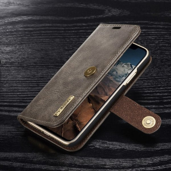 Dg.Ming iPhone X/Xs Plånboksfodral Löstagbart Skal Mörkbrun