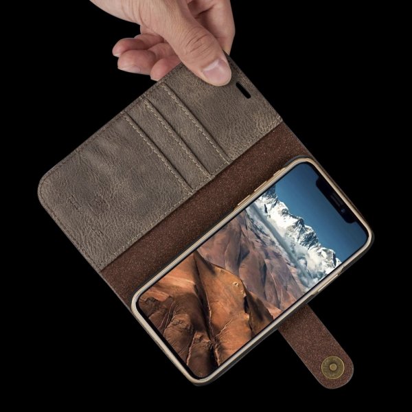 Dg.Ming iPhone X/Xs Plånboksfodral Löstagbart Skal Mörkbrun