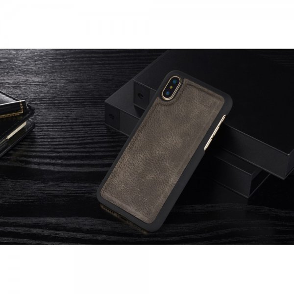 Dg.Ming iPhone X/Xs Plånboksfodral Löstagbart Skal Mörkbrun