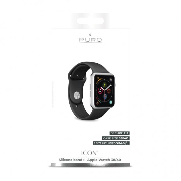 Puro Apple Watch 38/40/41/42mm Armband ICON Silicone Band Svart