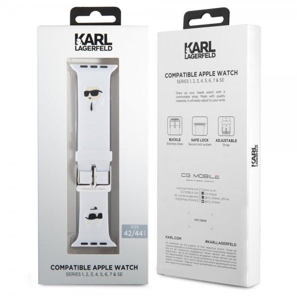 Karl Lagerfeld Apple Watch 44/45/46mm/Apple Watch Ultra Armband Rubber NFT Karl & Choupette Vit