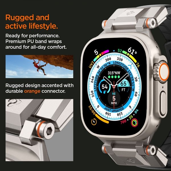 Spigen Apple Watch 44/45/46mm/Ultra 49mm Armband DuraPro Armor PU Svart