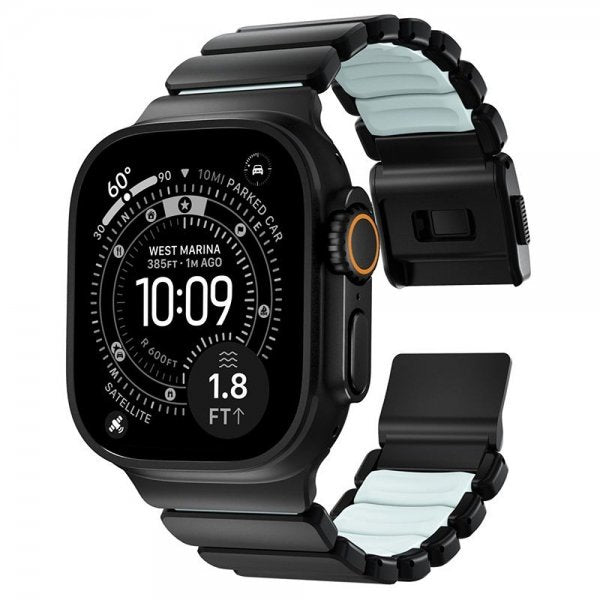 Nomad Apple Watch 44/45/46mm/Ultra 49mm Armband Stratos Band Svart Icy Blue Glow