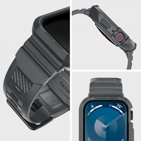 Spigen Apple Watch 44/45mm Armband och Skal Rugged Armor Pro Dark Gray