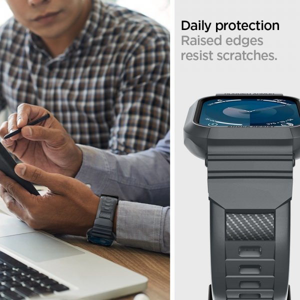 Spigen Apple Watch 44/45mm Armband och Skal Rugged Armor Pro Dark Gray