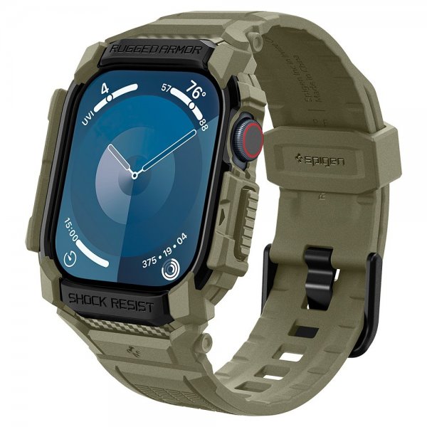 Spigen Apple Watch 46mm (Series 10/11) Armband och Skal Rugged Armor Pro Vintage Khaki
