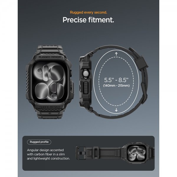 Spigen Apple Watch 46mm (Series 10/11) Armband Rugged Armor Pro 2 Matte Black