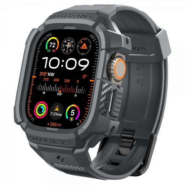 Spigen Apple Watch Ultra 49mm Armband och Skal Rugged Armor Pro Dark Gray