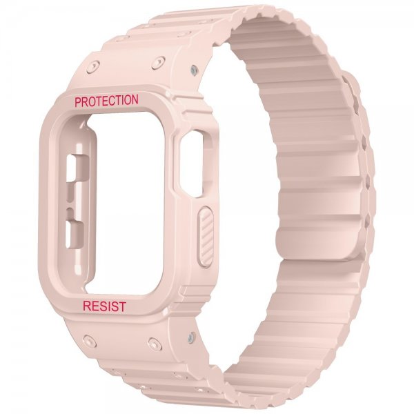 Apple Watch Ultra 49mm Armband med Skal Silikon Magnetstänging Rosa