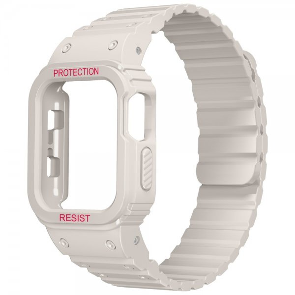 Apple Watch Ultra 49mm Armband med Skal Silikon Magnetstänging Vit