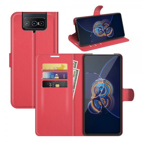 Asus Zenfone 8 Flip Fodral Litchi Röd