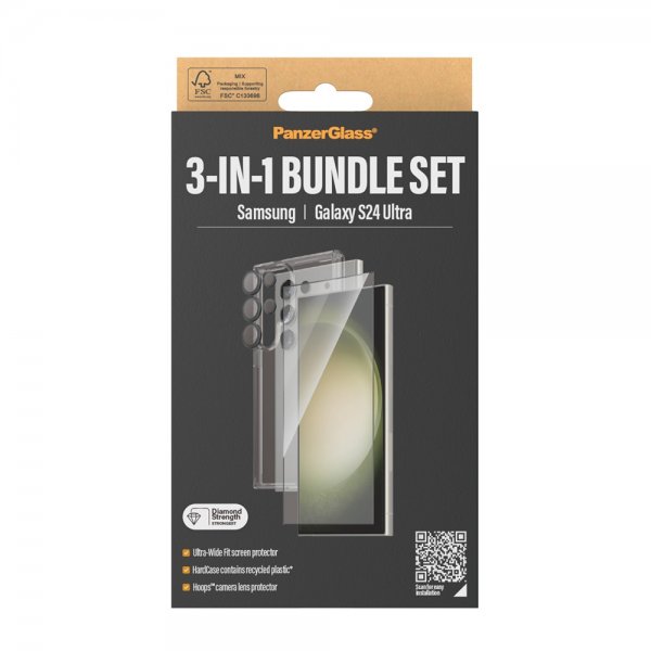 PanzerGlass Samsung Galaxy S24 Ultra Skal Skärmskydd Kameraskydd 3-in-1 Bundle Set
