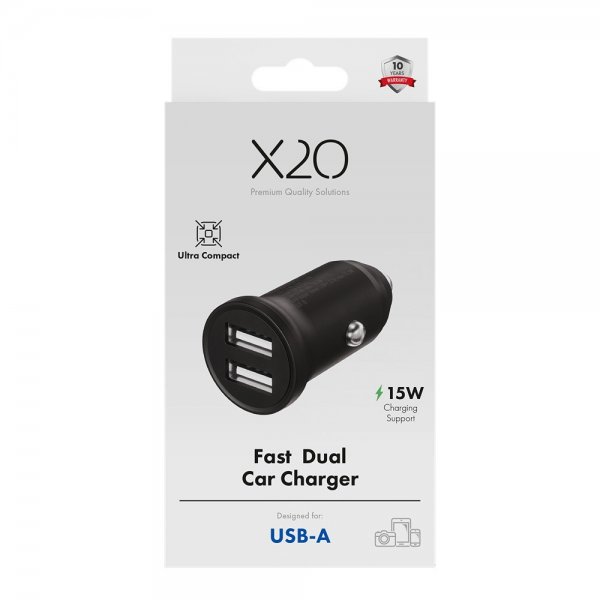 X2O Billaddare 2x12W USB-A Svart