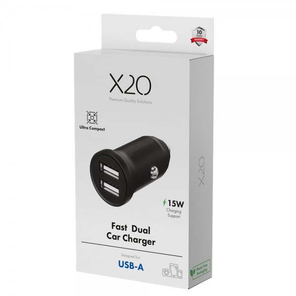 X2O Billaddare 2x12W USB-A Svart