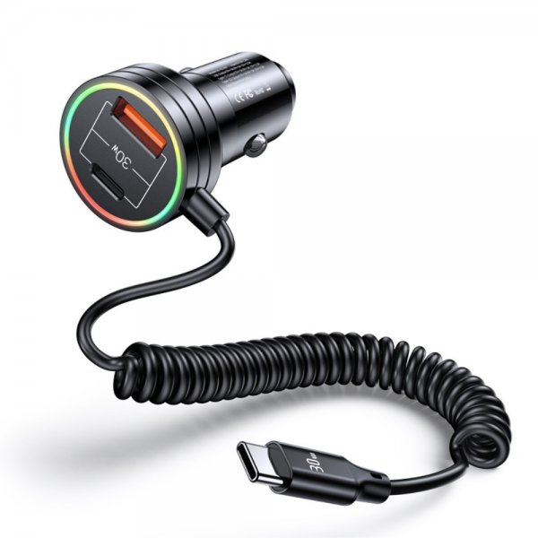 USAMS Billaddare 60W Car Charger with Spring Cable