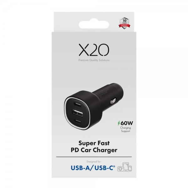 X2O Billaddare 60W Trippel USB-C/USB-A GaN Svart