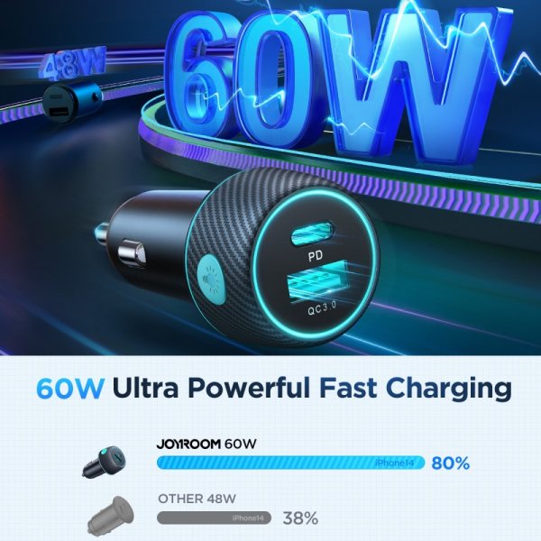 Joyroom Billaddare CCN01 60W Car Charger with Light Button USB-A USB-C