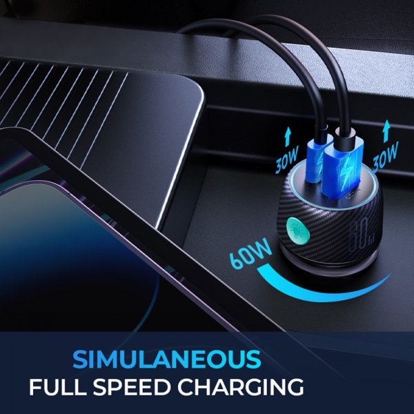 Joyroom Billaddare CCN01 60W Car Charger with Light Button USB-A USB-C