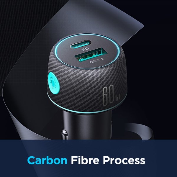 Joyroom Billaddare CCN01 60W Car Charger with Light Button USB-A USB-C