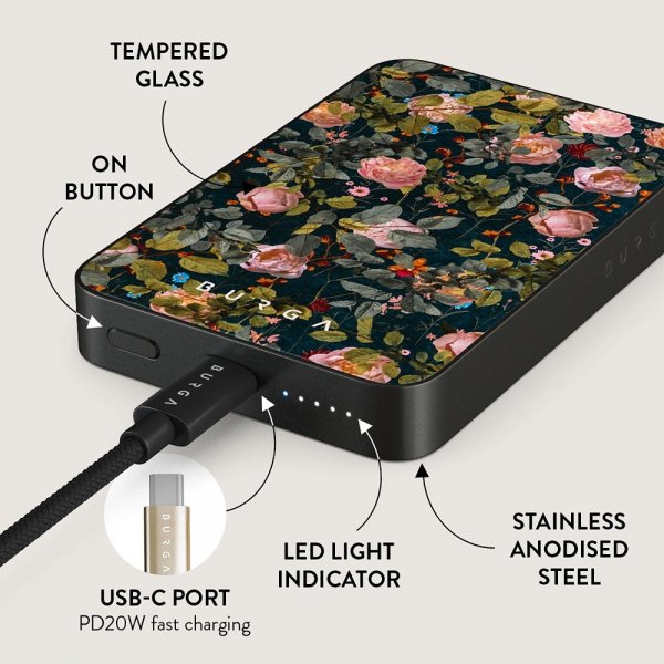 Burga Powerbank MagSafe 5000 mAh Bloomy Garden Metallgrå