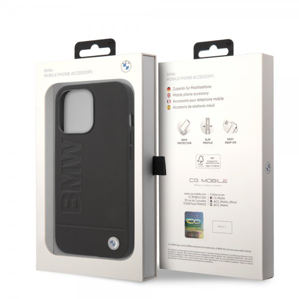 BMW iPhone 14 Pro Skal Hot Stamp Metal Logo Svart