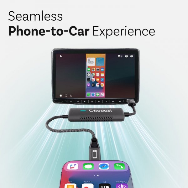 Ottocast Mirror Touch Trådlös CarPlay/Android Auto Adapter med Skärmspegling