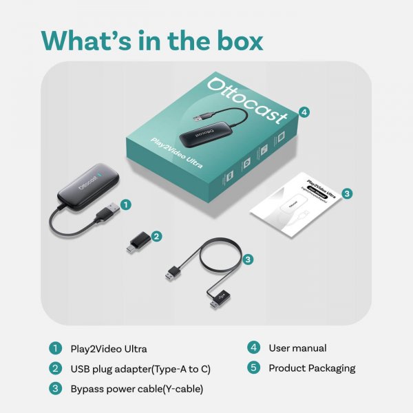 Ottocast Play2Video Ultra Trådlös CarPlay/Android Auto Adapter Allt-i-1