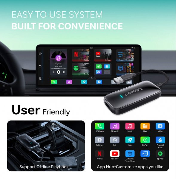 Ottocast Play2Video Ultra Trådlös CarPlay/Android Auto Adapter Allt-i-1