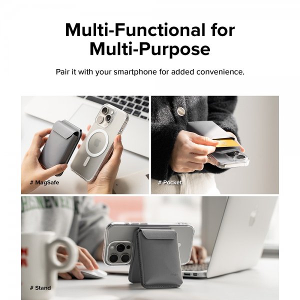 Ringke Korthållare Stand Pocket Magnetic MagSafe Light Gray