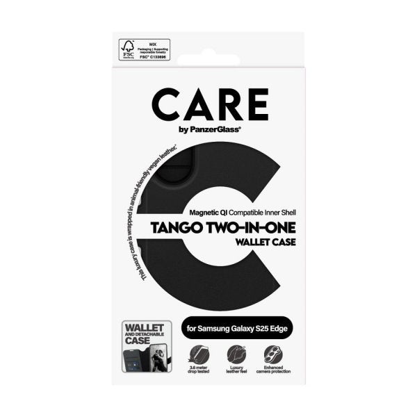 CARE by PanzerGlass Samsung Galaxy S25 Edge Fodral Tango Two-in-One Wallet MagSafe Svart