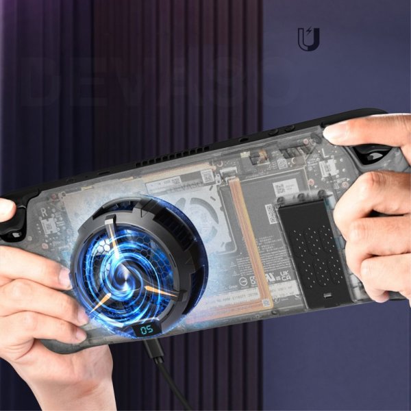 Devaso Steam Deck Skal med stativ och magnetisk fläkt Svart