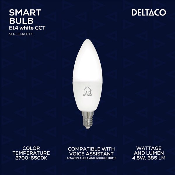 Deltaco Smart Home Dimbar LED-lampa E14 WiFi 4.5W