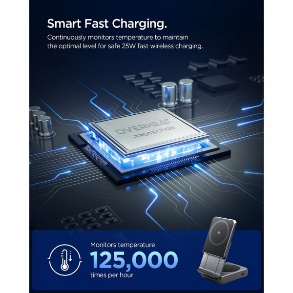 Spigen Essential 2-i-1 Vikbar Laddningsstation MagSafe Qi2 25W