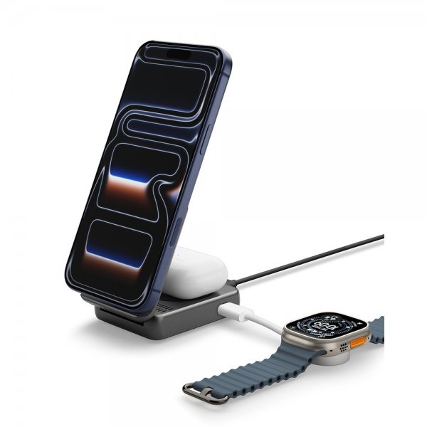Spigen Essential 2-i-1 Vikbar Laddningsstation MagSafe Qi2 25W