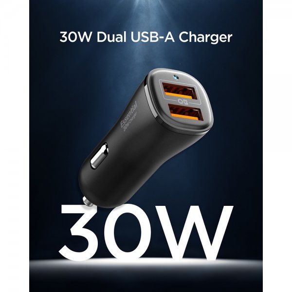 Spigen Essential Billaddare 30W 2xUSB-A Svart
