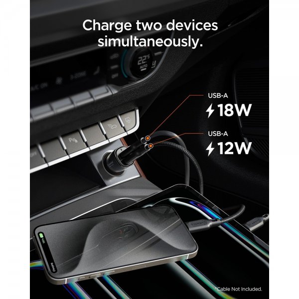 Spigen Essential Billaddare 30W 2xUSB-A Svart