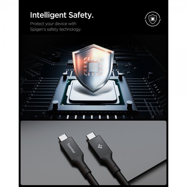 Spigen Essential Kabel USB-C till USB-C 100W 2m Svart