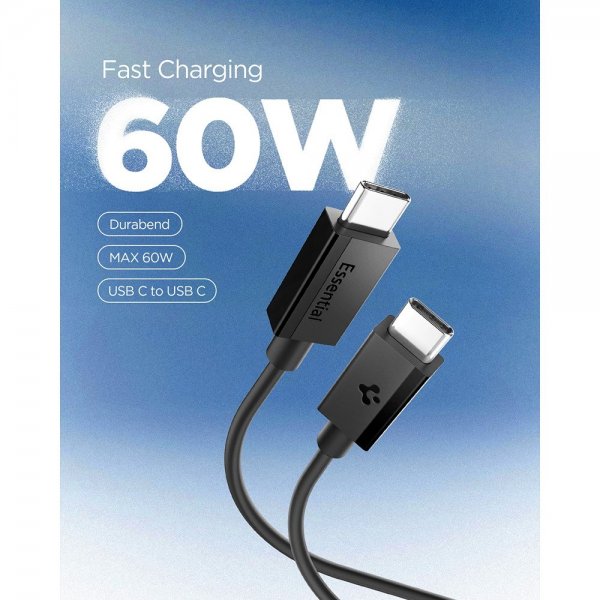 Spigen Essential Kabel USB-C till USB-C 60W 1m Svart