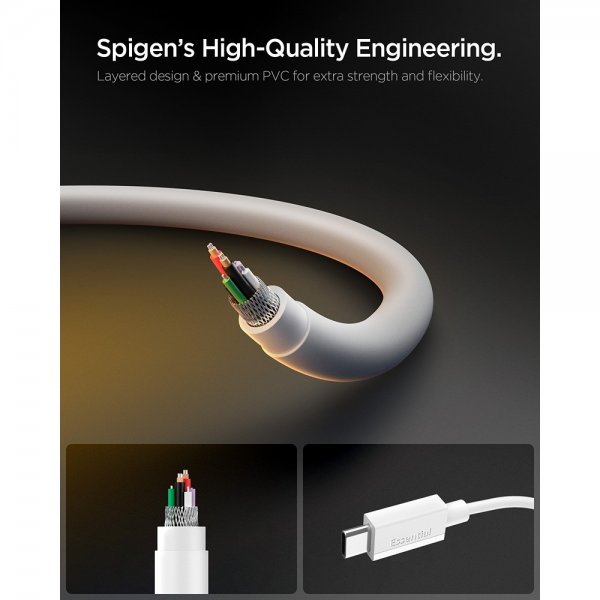Spigen Essential Kabel USB-C till USB-C 60W 1m Vit