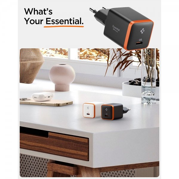 Spigen Essential Laddare 30W USB-C Orange/Svart