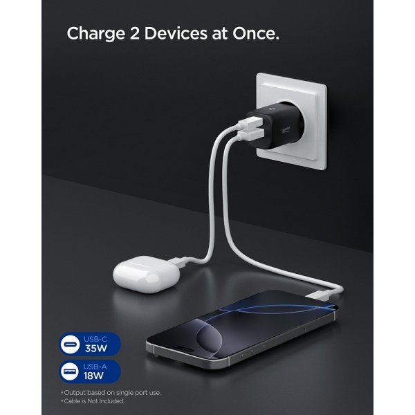 Spigen Essential Laddare 35W 1xUSB-C 1xUSB-A Svart