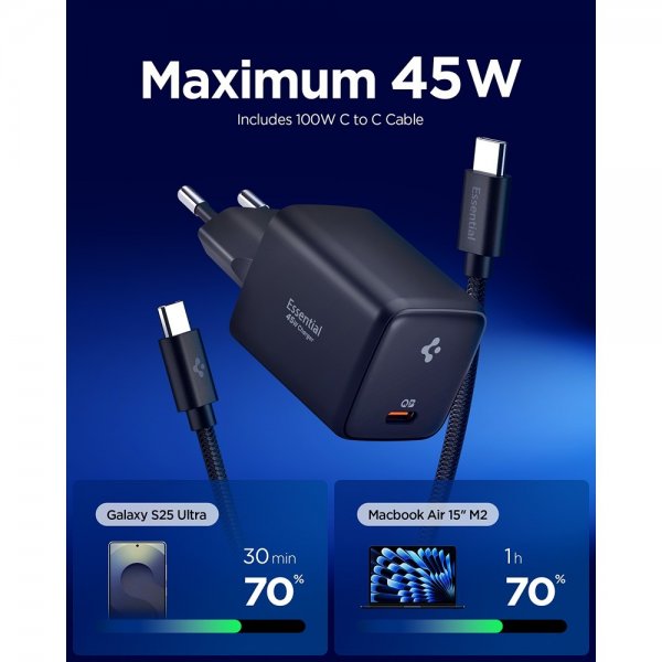 Spigen Essential Laddare 45W USB-C Svart