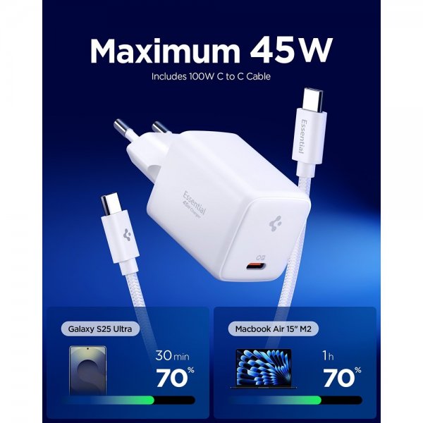 Spigen Essential Laddare 45W USB-C Vit