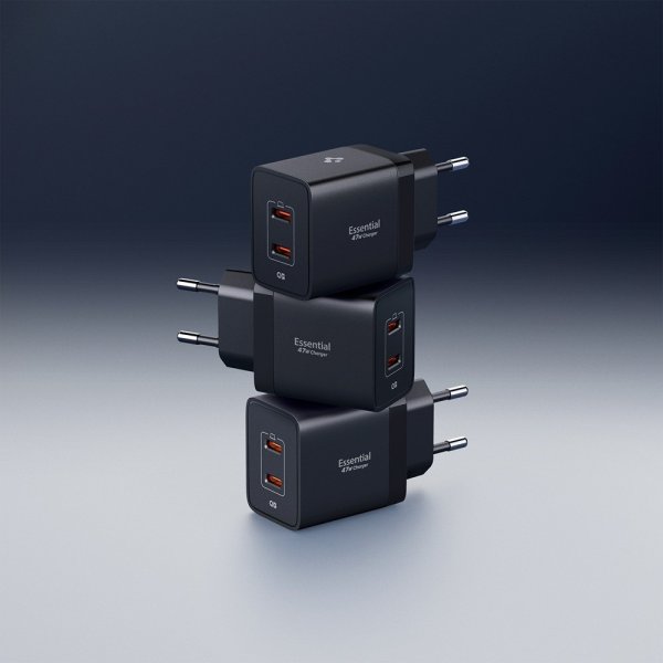 Spigen Essential Laddare 47W 2xUSB-C Svart